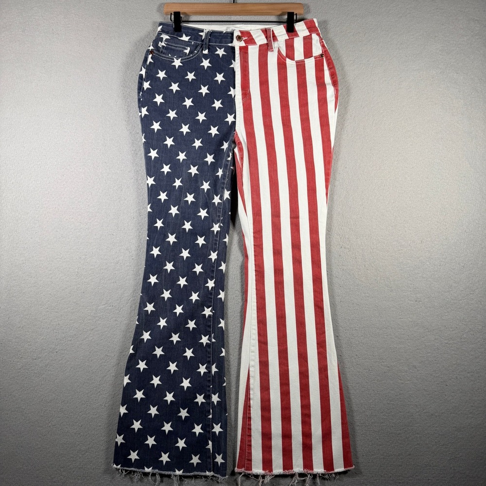 Judy Blue Patriotic Stars and Stripes Flare Jeans Red White Blue Size 15/32